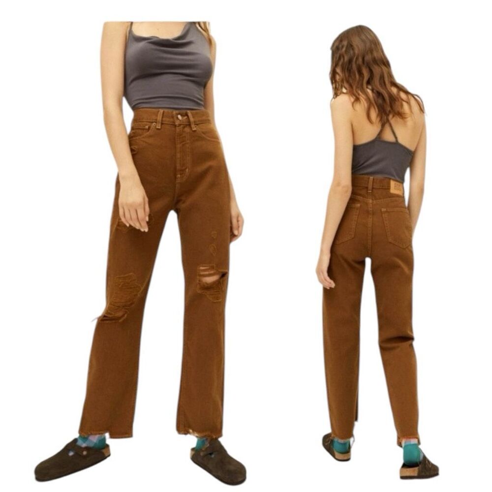 Womens BDG by Urban Outfitters Brown Distressed High Rise Cowboy Jeans - Sz 28